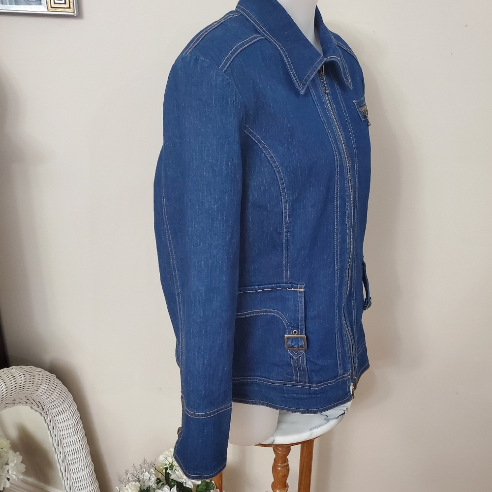 Zipper A Bit Sticky - Crystal Jean Jacket sz 12 - Picture 4 of 12